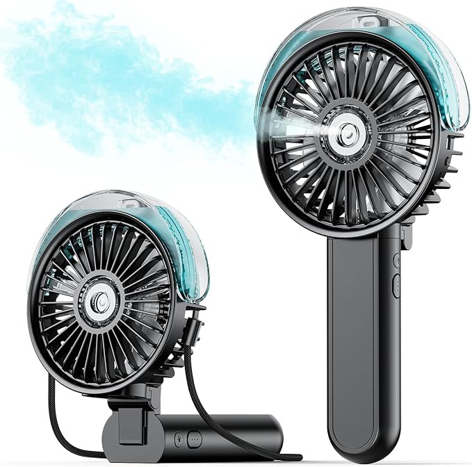 SWEETFULL Portable Misting Fan - 180° Foldable Handheld Personal Fan with Mist Spray, 3 Speeds, ... | Amazon (US)