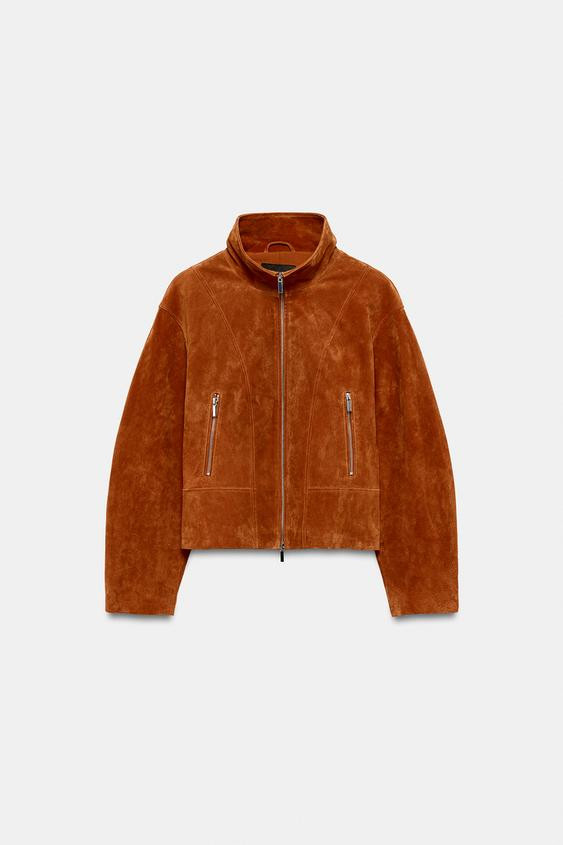 100% LEATHER HIGH COLLAR JACKET | Zara UK