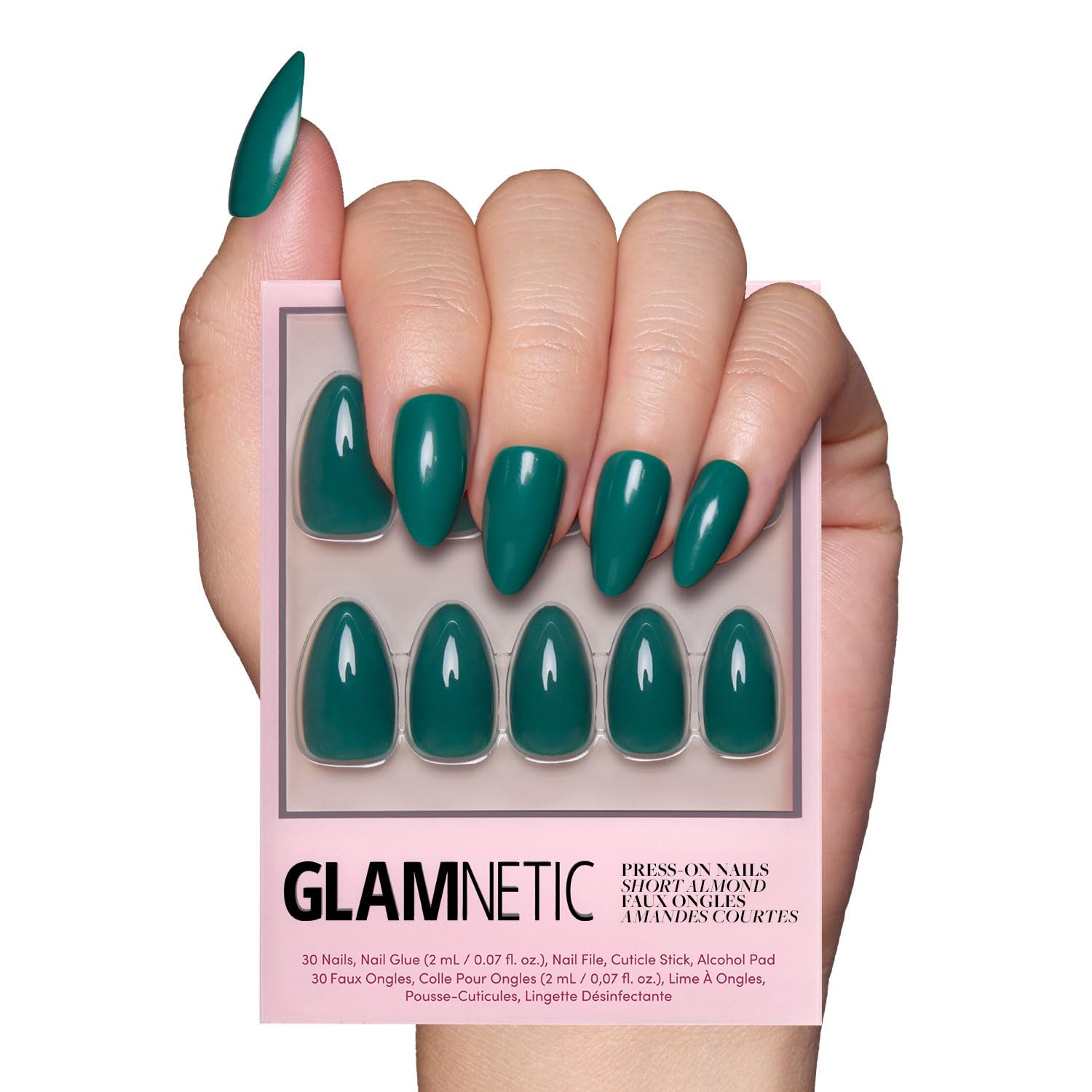 Glamnetic Press On Nails - Emerald Green | Opaque Cool Tone, Deep Emerald Green Short Almond Shor... | Amazon (US)