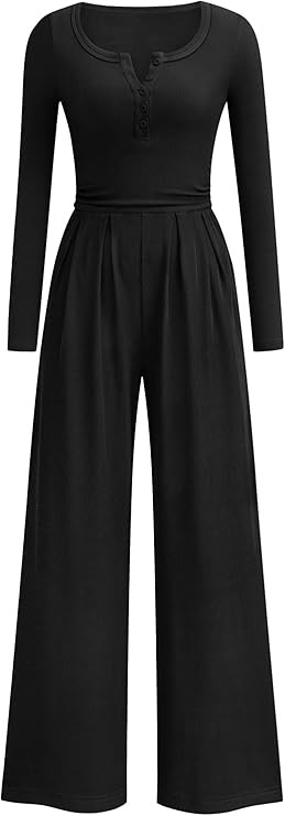 PRETTYGARDEN Jumpsuits for Women Dressy Casual 2026 Fall One Piece Outfits Long Sleeve Wide Leg P... | Amazon (US)