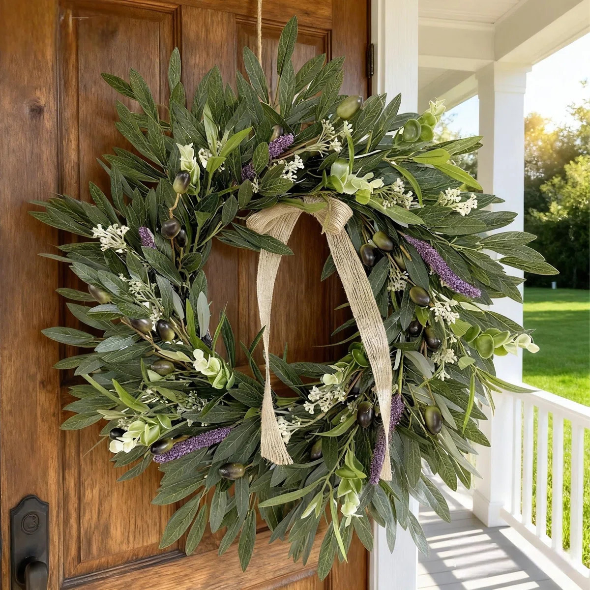 50cm Artificial Olive & Lavender Wreath, Front Door Hanging Decor for Home, Wall & Window | Wayfair North America