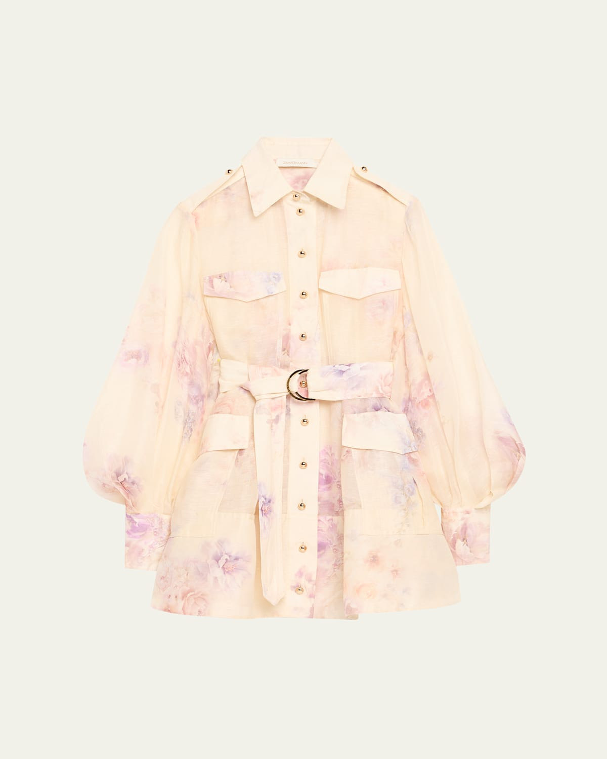 Floral Long-Sleeve Utility Mini Dress | Bergdorf Goodman