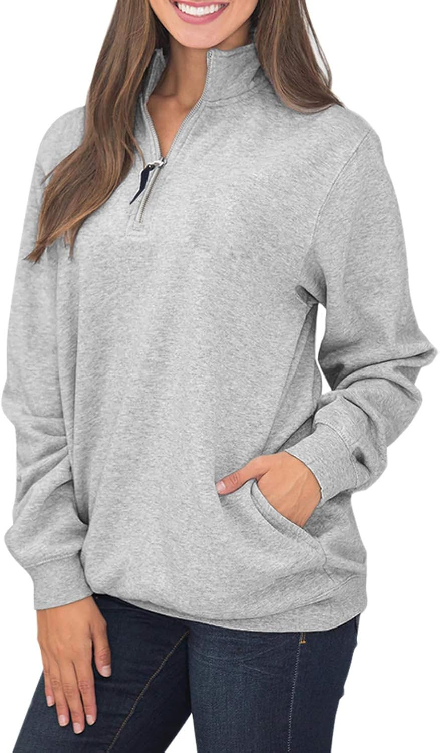 Samefar Womens Warm Cozy High Neck Long Sleeve Solid 1/4 Zip Pullover Sweatshirts with Pockets | Amazon (US)