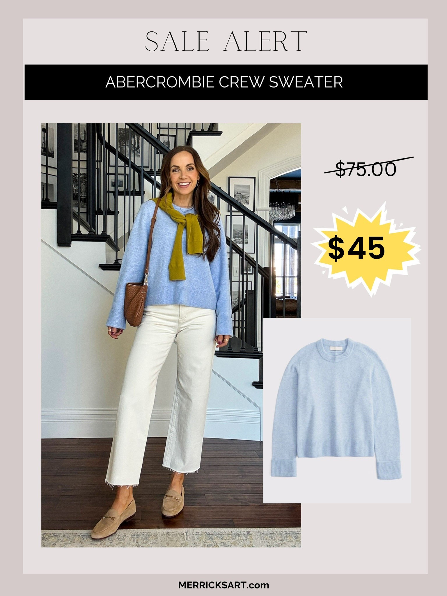 @abercrombie sale! 
The perfect spring sweater is 25% off + an additional 20% off in the app! I am wearing my true size! Paired with @madewell jeans 