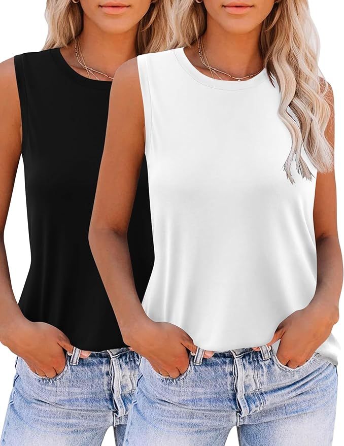 Zeagoo Womens 2024 Tank Tops 2 Pack Casual Crewneck Sleeveless T Shirts Loose Fit Summer Tunic Bl... | Amazon (US)
