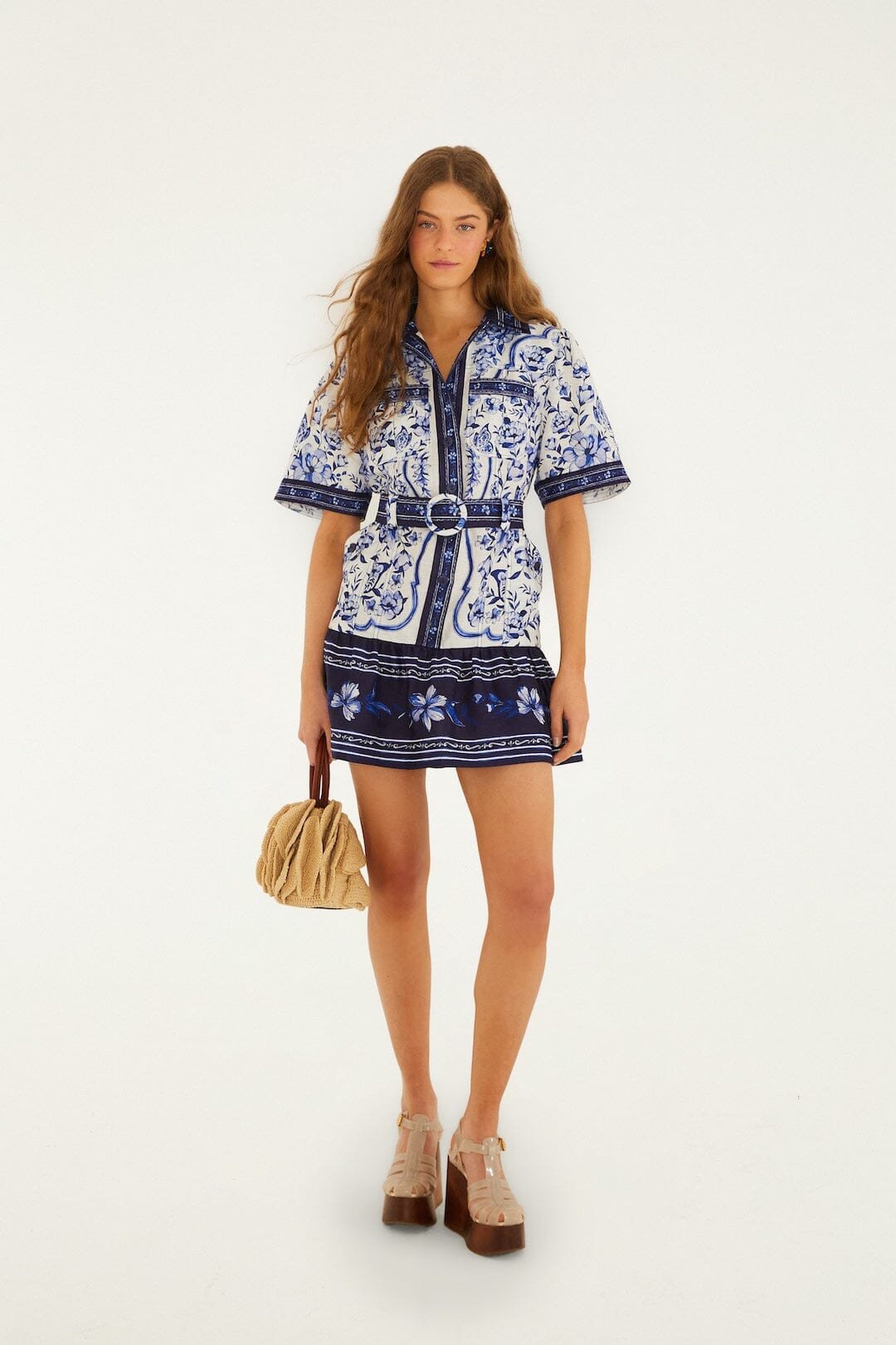 Off-White Porcelain Garden Euroflax Premium Linen Mini Dress | FARM Rio | FarmRio (US)