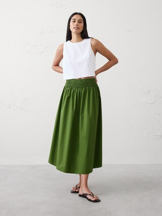 Poplin Smocked-Waist Midi Skirt | Banana Republic Factory