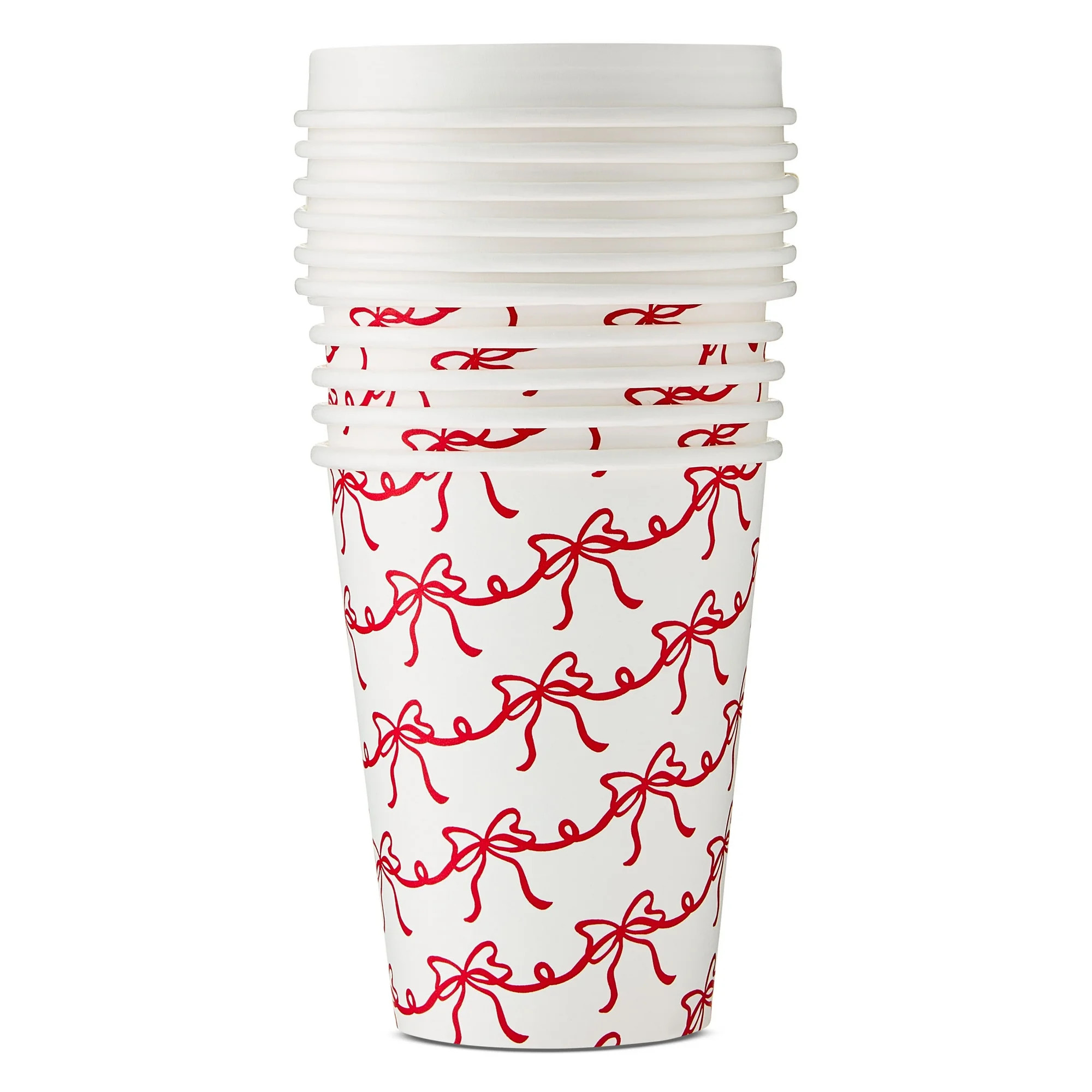 Bowknot Disposable Paper Hot Cups with Lids, Red and White, 14 fl oz, 6 Count, by Holiday Time | Walmart (US)