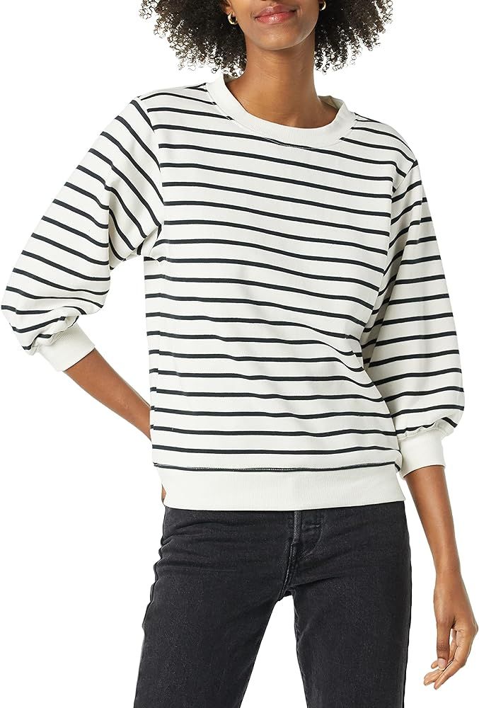 Amazon.com: Amazon Essentials Women's French Terry Fleece Sleeve Detail Crewneck Sweatshirt, Whit... | Amazon (US)