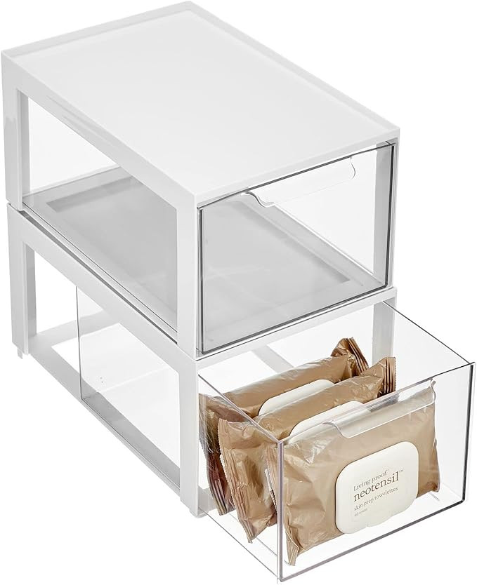 mDesign Plastic Stackable Cosmetic Storage with Pull Out Bin Organizer Drawer for Cabinet, Vanity... | Amazon (US)