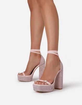 Ego Tahlia platform heeled sandals in pink sparkle | ASOS (Global)