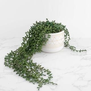 Flora Bunda 17.5 in. H Artificial String of Beads in 5 in. GEO Ceramic Pot-CS4780E-WH/GD - The Ho... | The Home Depot