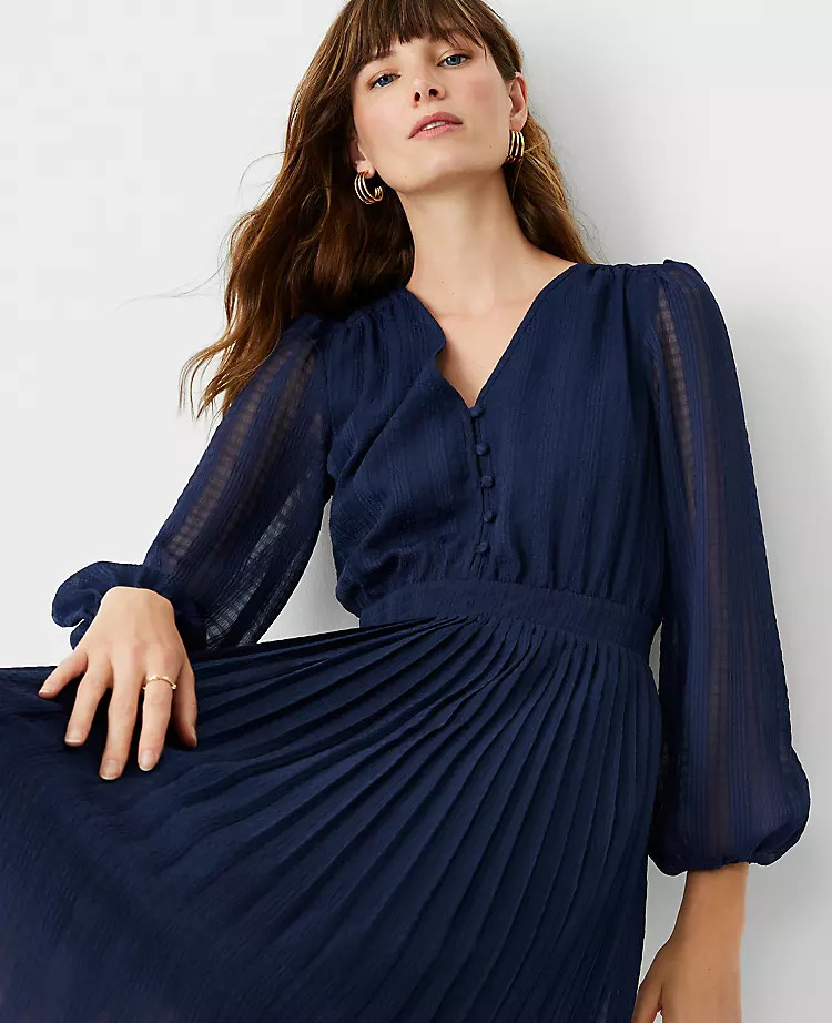 Textured Pleated Flare Dress | Ann Taylor | Ann Taylor (US)