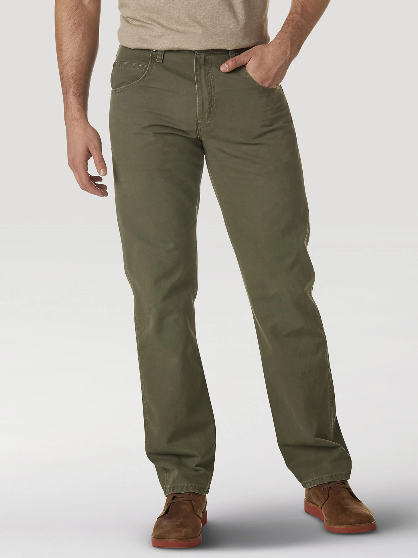 Wrangler Rugged Wear® Regular Fit Straight Leg Canvas Pant in Moss | Wrangler