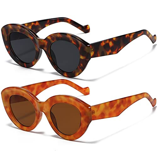 AIEYEZO Oversized Cat Eye Sunglasses for Women Cute Oval Thick Frame Cateye Sun Glasses Chic Retro Style Shades (Tortoise + Orange Leopard) | Amazon (US)