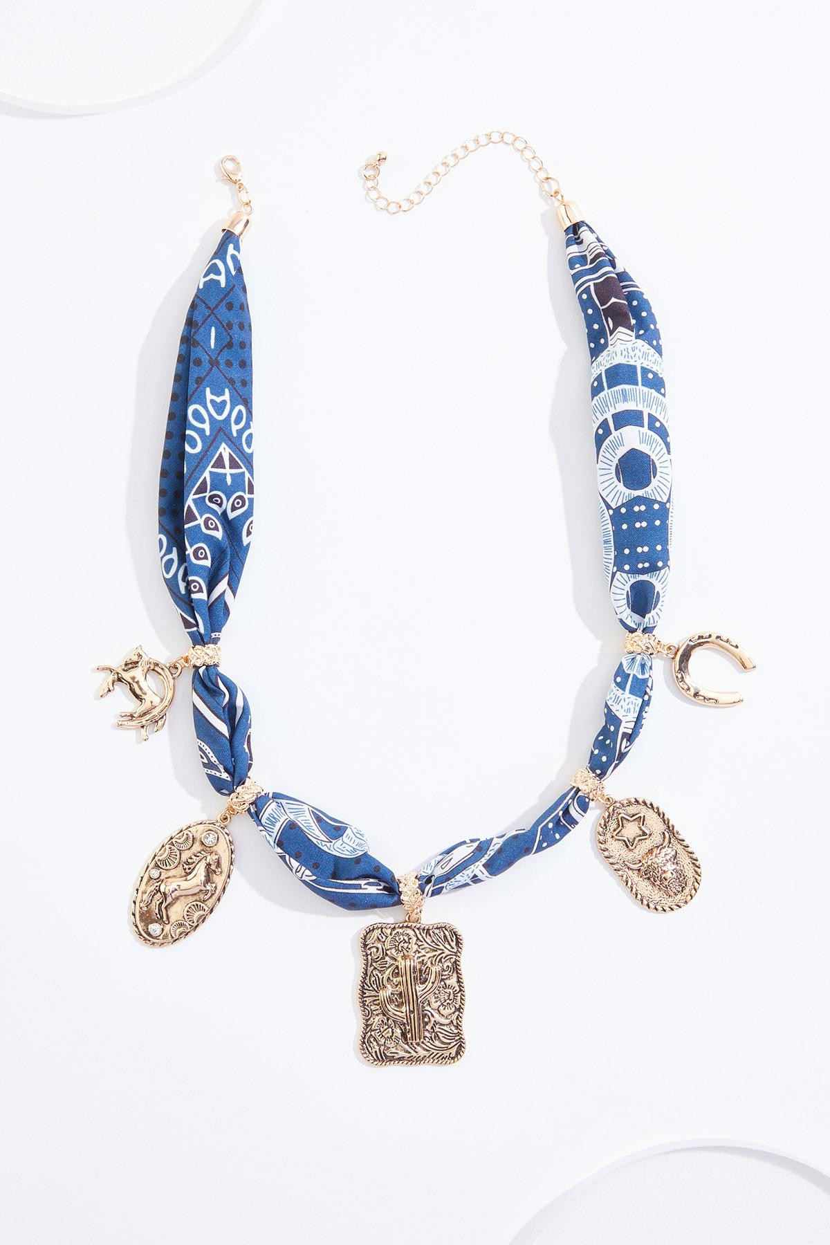 Vintage Gold Western Charm Fabric Chain Necklace | Cato Fashions