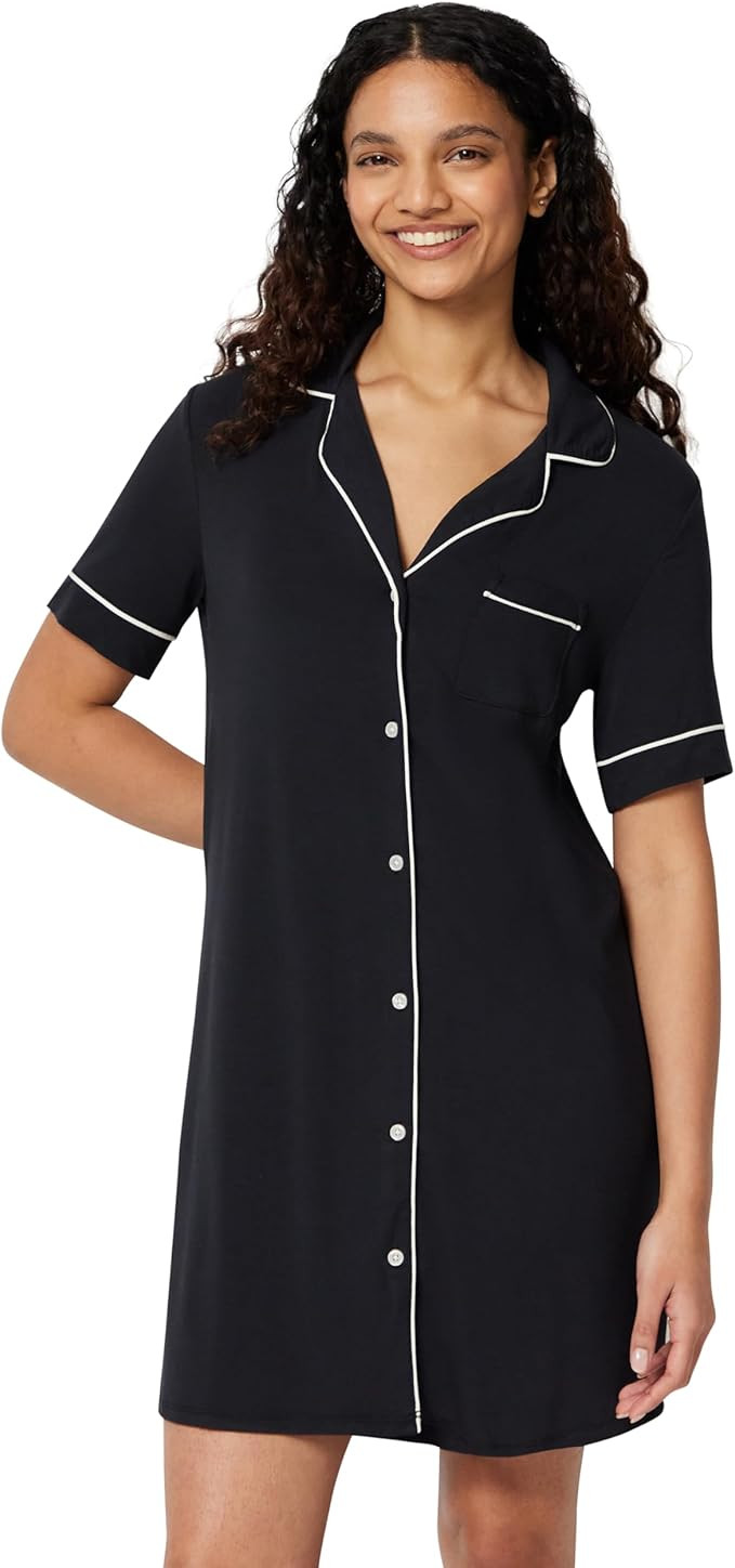 Amazon Essentials Women's Modal-Blend Nightgown, Short Sleeve Button-Down | Amazon (US)