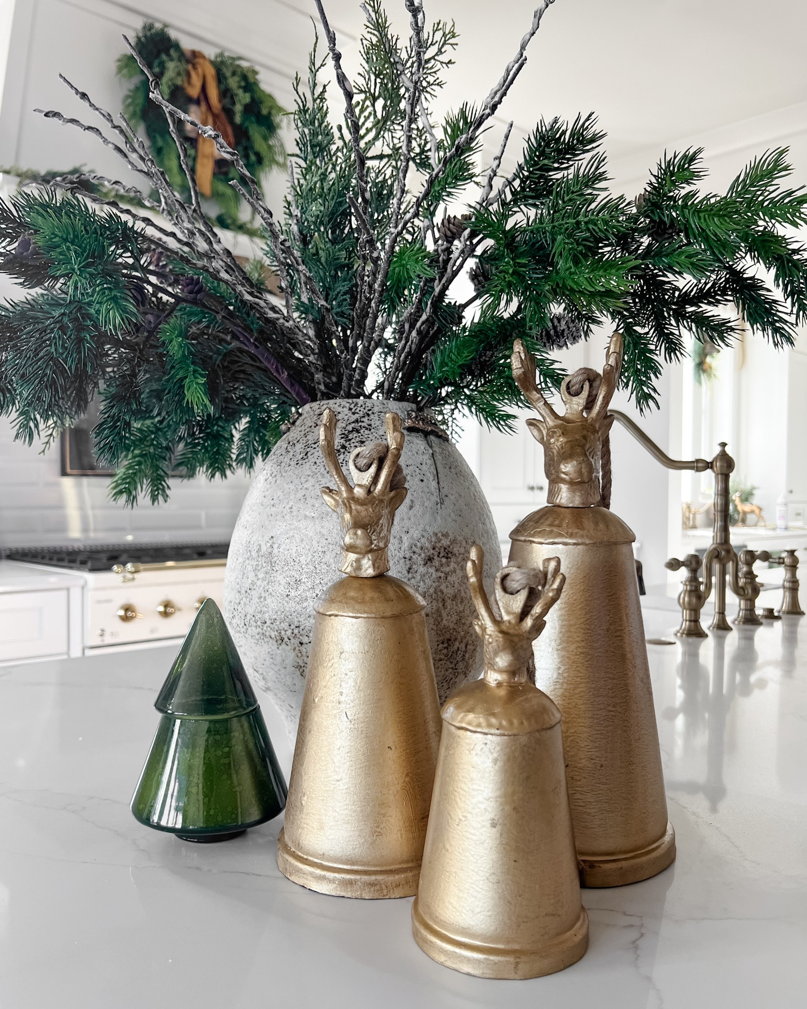 How fun are these brass bells with stag heads. Style around your home, tie onto
wreaths or use on your front door. So fun for the holidays!

#LTKSeasonal #LTKHome #LTKSaleAlert
