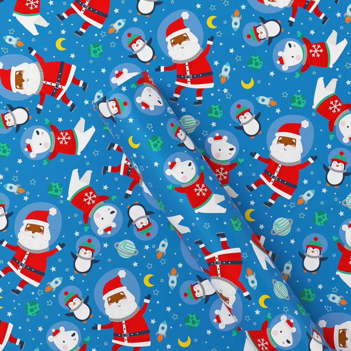 50 sq ft Santa and Friends in Space Christmas Gift Wrap Blue - Wondershop™ | Target