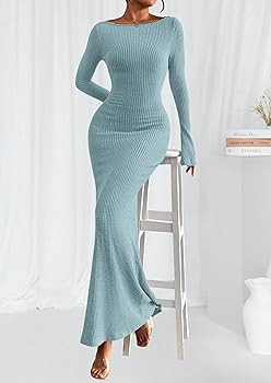 PRETTYGARDEN Women's Fall Fashion 2026 Long Sleeve Maxi Dress Ribbed Knit Boat Neck Bodycon Casua... | Amazon (US)
