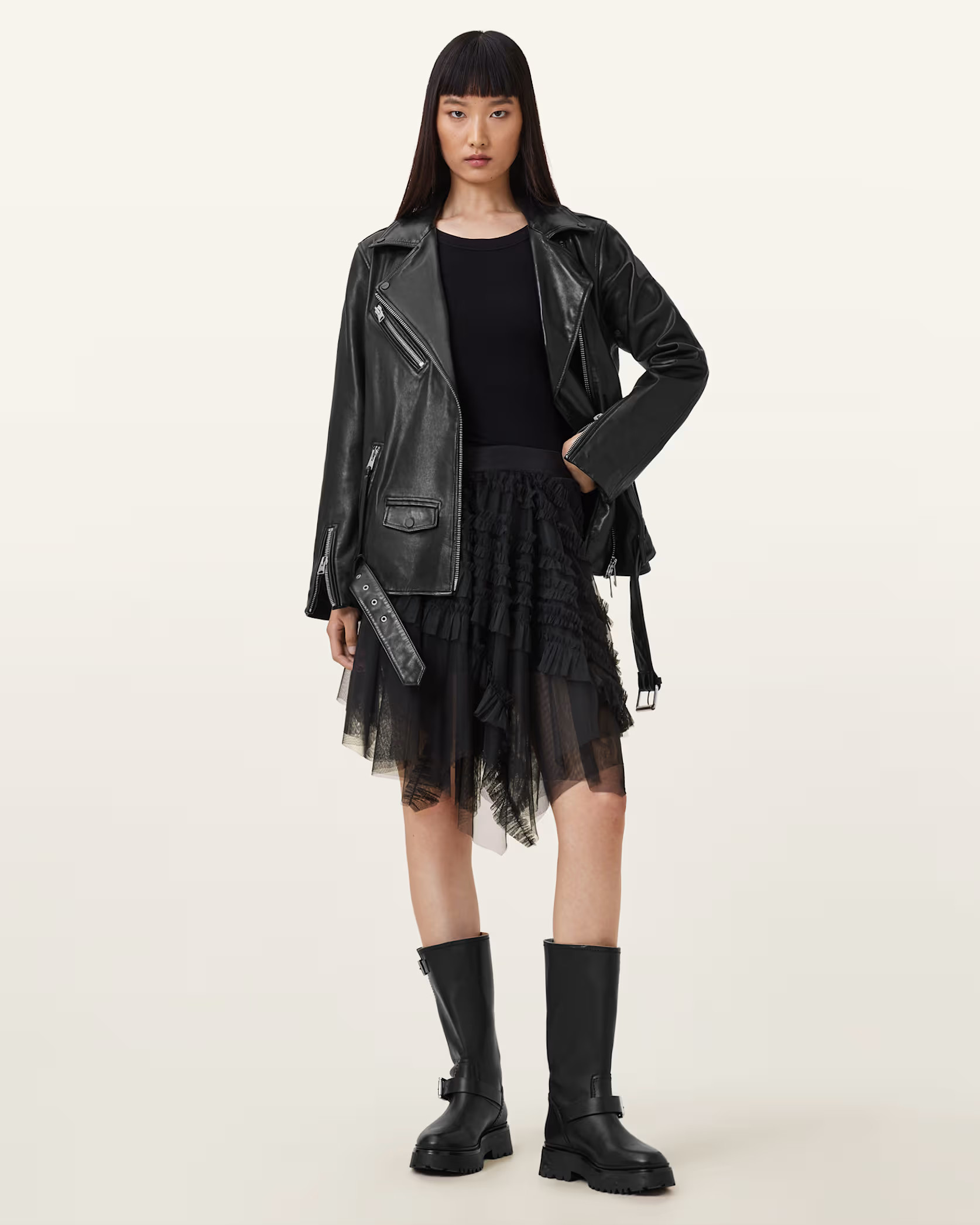 Jayde Ruffled Tulle Mini Skirt Black | ALLSAINTS US | AllSaints US
