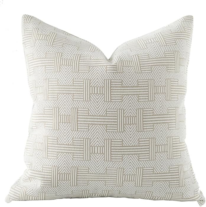 Throw Pillow Cushion Cover, 18x18'' Inches, Emma Beige Birch Stripe Pattern Series | Amazon (US)