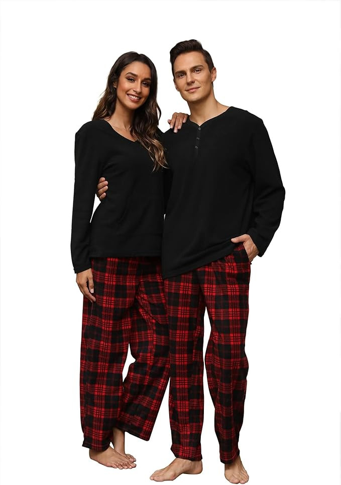 U2SKIIN Couple Pajama Sets, Plaid Pajama Set for Men and Women Soft Warm Pjs Set | Amazon (US)
