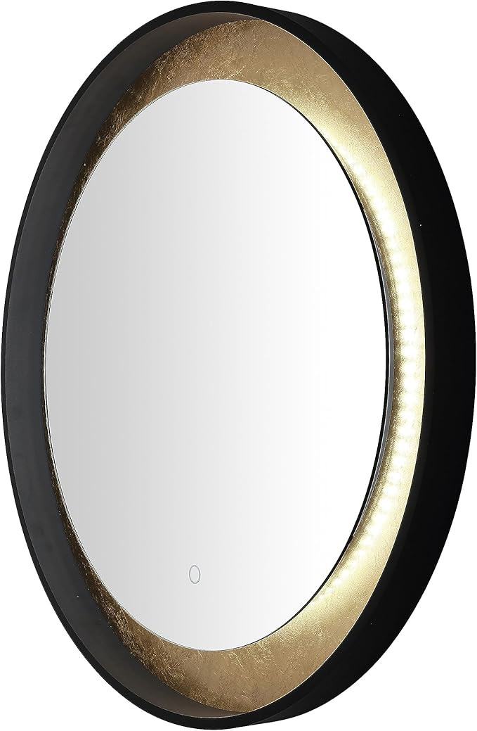 Safavieh Home Collection Erdem Black/Gold Leaf Touch Switch 30-inch Round LED Wall Mirror for Bed... | Amazon (US)