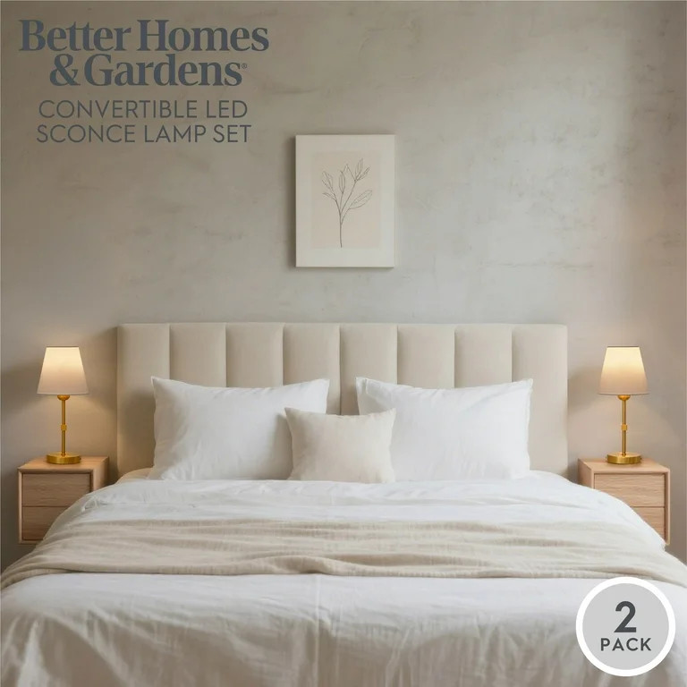 Better Homes & Gardens Contemporary Indoor 2-Pack Convertible LED Sconce Table Lamp, Gold | Walmart (US)