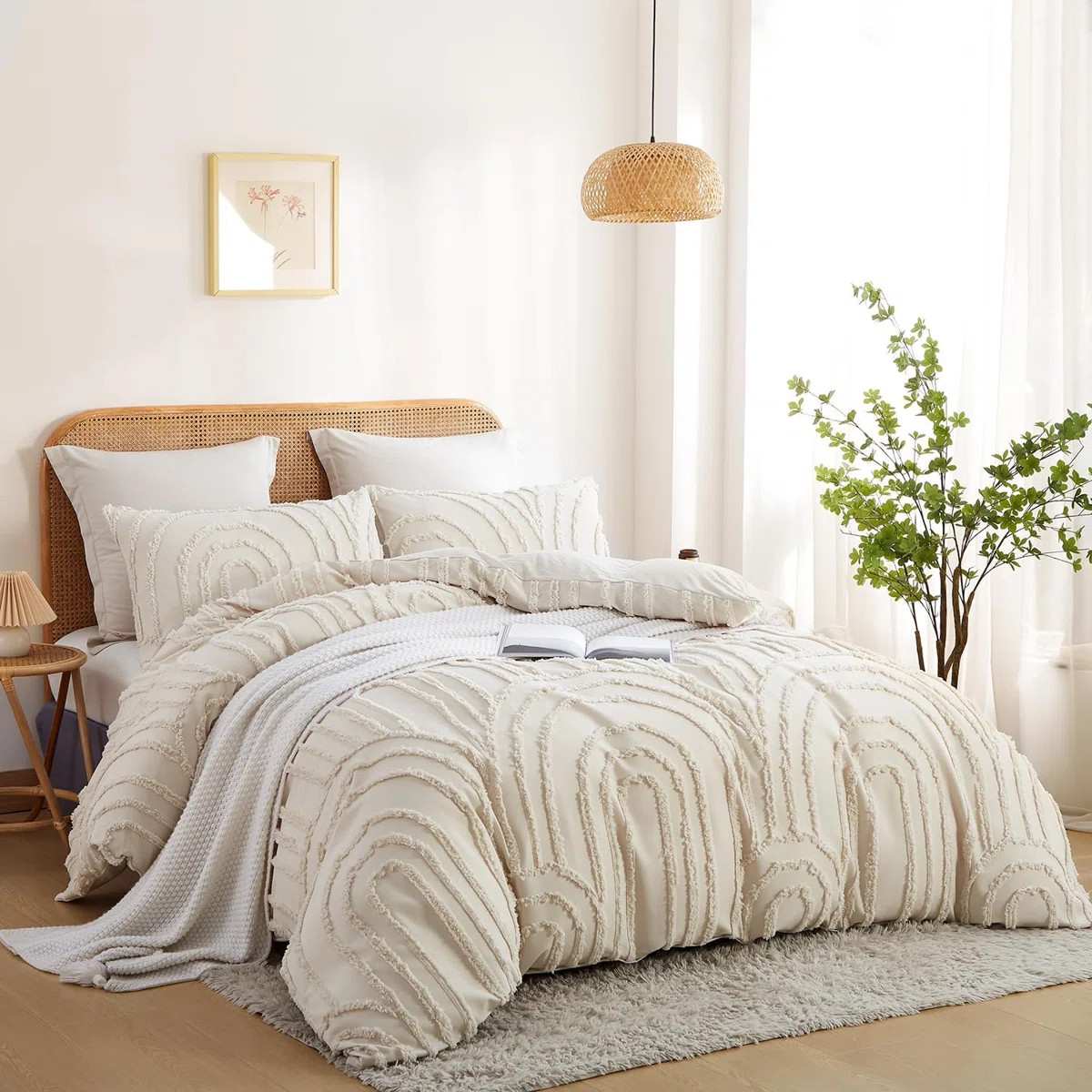 Nayoroom SJT-CRGX Geometric Arch Pattern Tufted Microfiber Duvet Cover Set Beige Boho Shabby Chic... | Wayfair North America