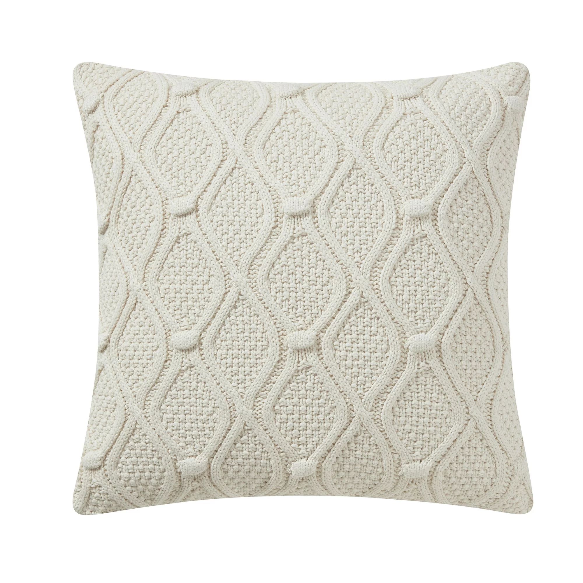 My Texas House Lucia 20" x 20" Coconut Milk Cable Knit Cotton Decorative Pillow Cover - Walmart.c... | Walmart (US)