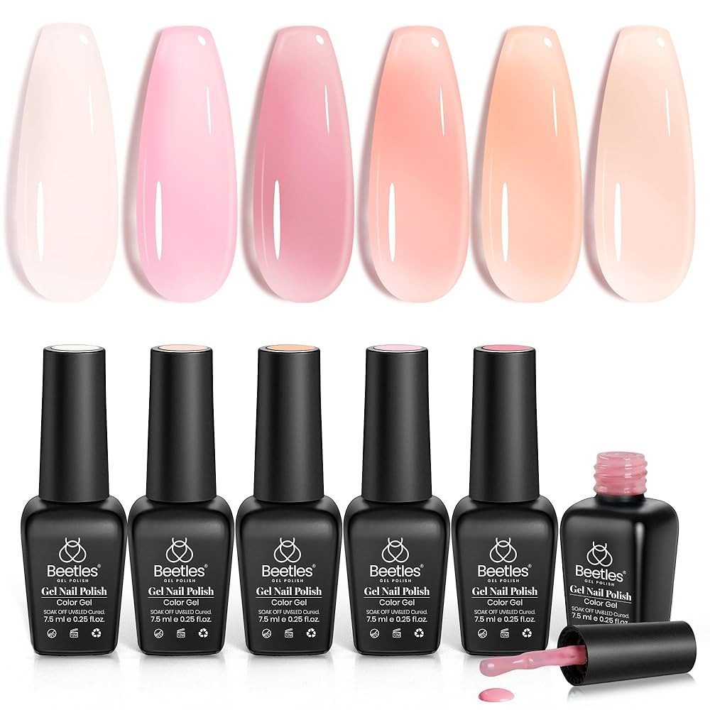 Beetles Jelly Gel Nail Polish Set - 6 Colors Milky Pink Nude Pink Sheer Gel Nail Kit Transparent ... | Amazon (US)