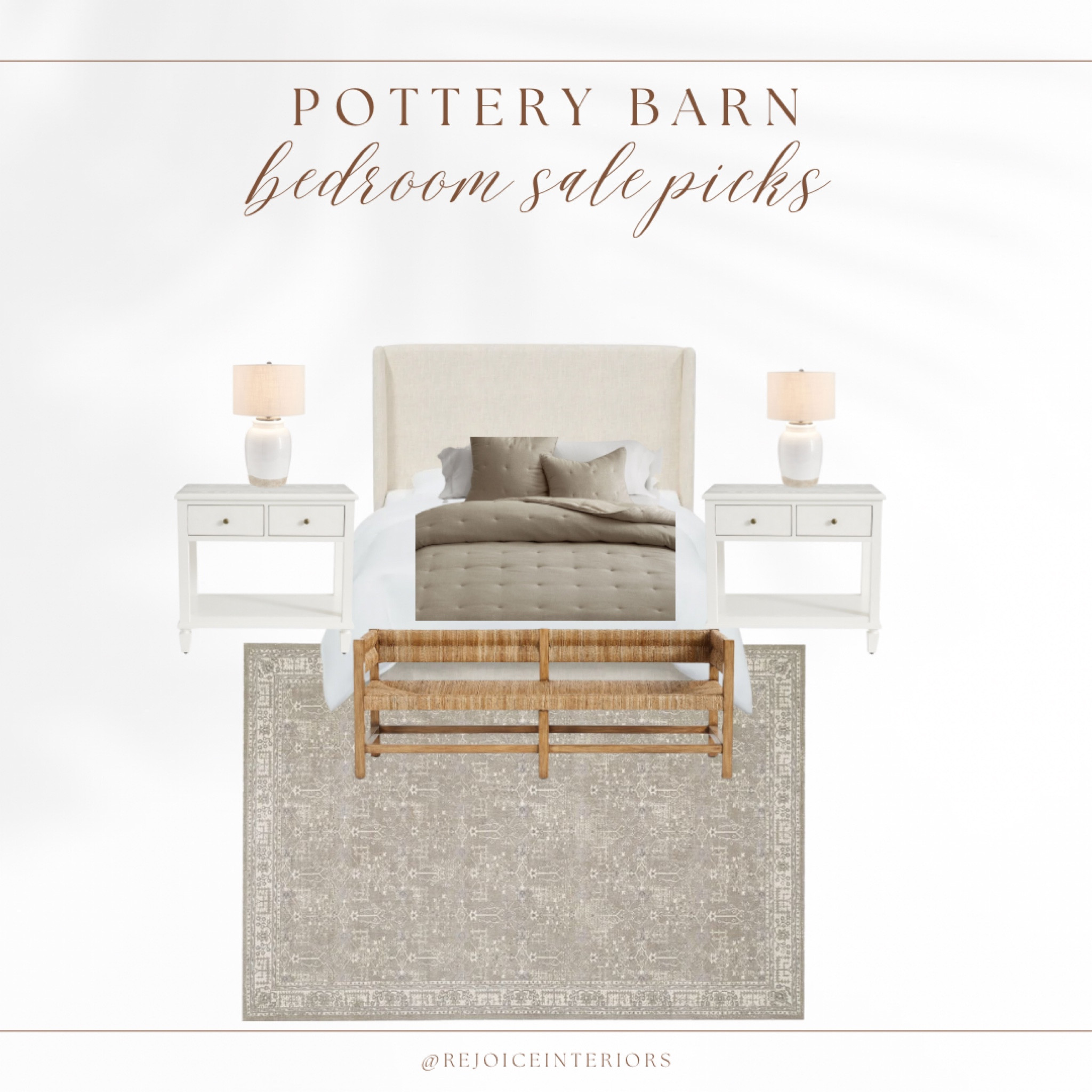Bedroom sale picks from Pottery Barn! 
Nightstands, rug, bedding, bench, table lamps 

#LTKSale #LTKhome #LTKsalealert
