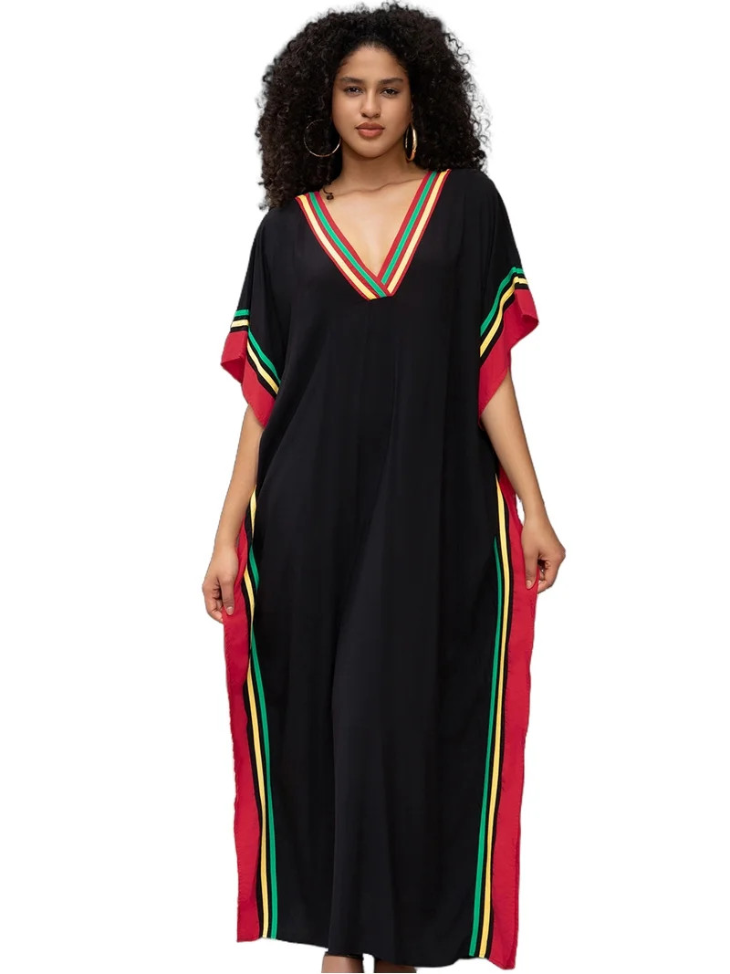 Women's Zebra Striped Beach Dress Batwing Sleeve Kaftan Tunic Plus Size moomoo House Wear Long Ca... | Walmart (US)
