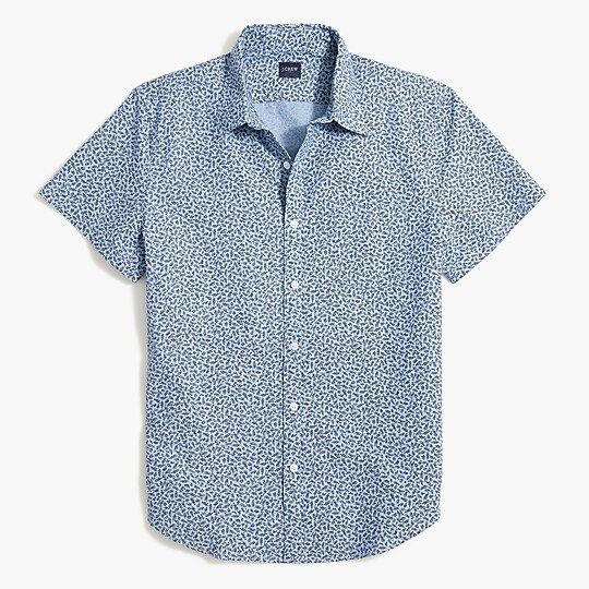 Short-sleeve floral-print slim chambray shirt | J.Crew Factory
