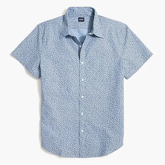 Short-sleeve floral-print slim chambray shirt | J.Crew Factory