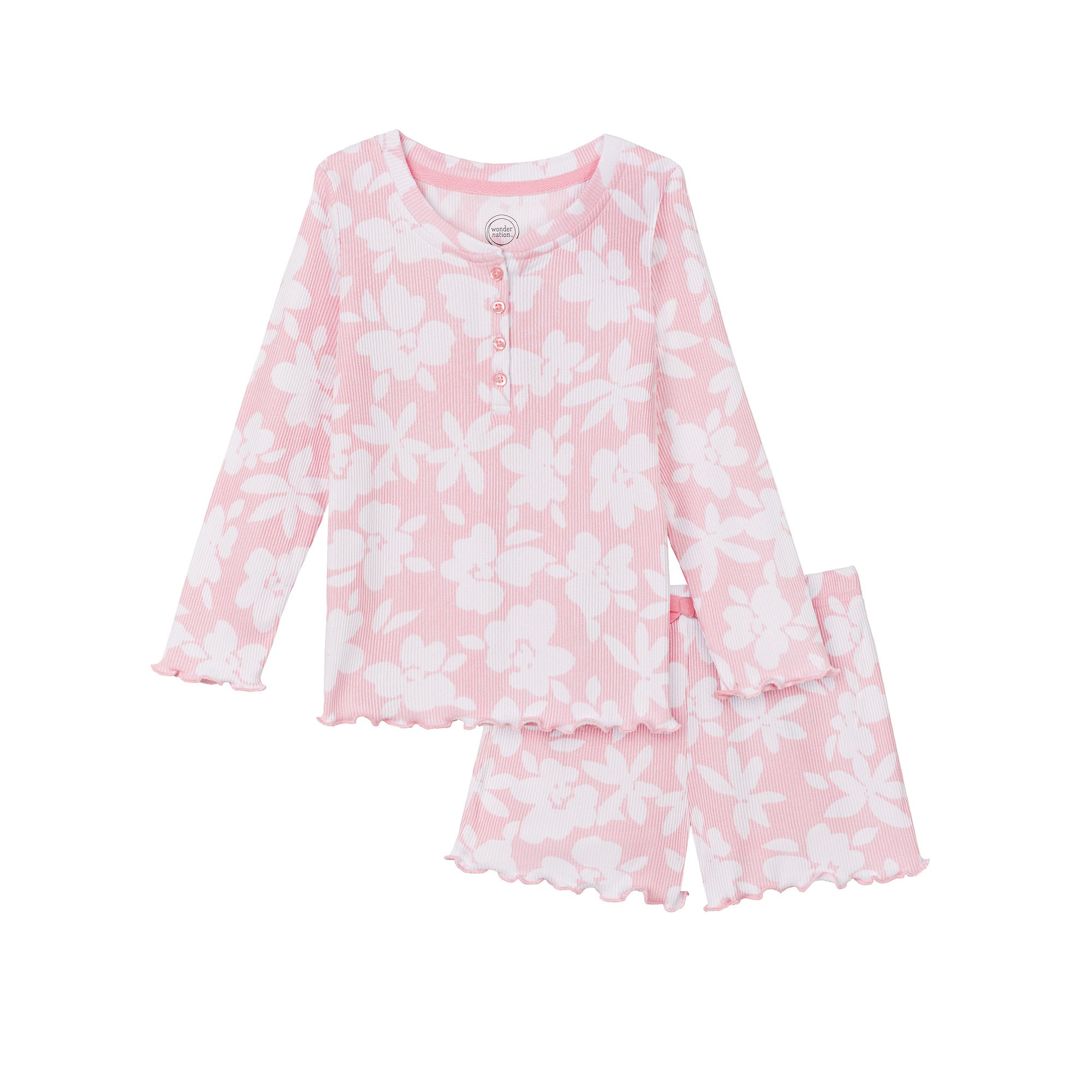 Wonder Nation Baby and Toddler Girl Ribbed Pajama Set, 2-Piece, Sizes 12M-5T | Walmart (US)