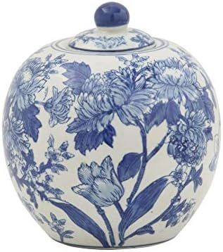 Creative Co-Op Blue & White Decorative Stoneware Jar with Lid | Amazon (US)