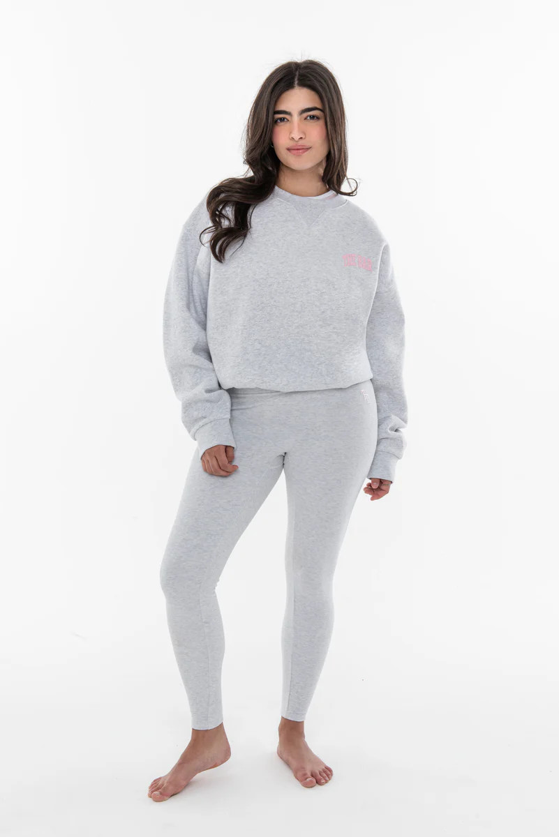 VARSITY TUCKED SWEATSHIRT LT HEATHER GREY/PINK | The Bar