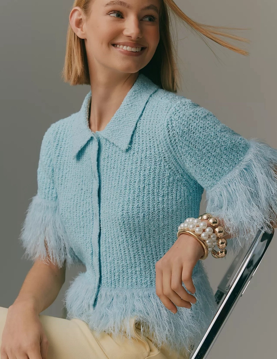 Pilcro Short-Sleeve Faux Feather Cardigan Sweater for holiday party.

#LTKHoliday