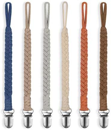 POKIPAW Pacifier Clip for Boys and Girls, 6 Pack Baby Pacifier Holder Leash 100% Handmade Braided Fi | Amazon (US)
