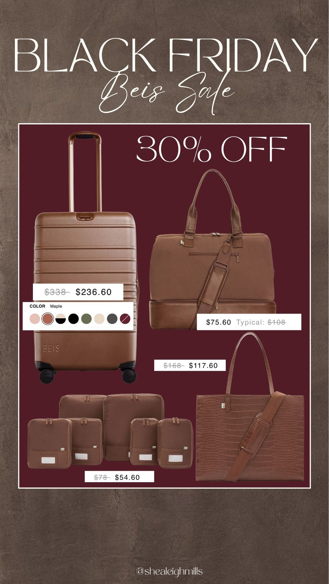 My FAVORITE luggage is on major sale — everything is 30% off! The luggage, the weekender, the packing cubes, the totes… all on major sale in tons of colors. If you’ve been wanting to upgrade your travel essentials, this is the time. Linking all the best sellers + my favorite styles!


Beis sale, Beis Black Friday, Beis luggage, Beis weekender bag, Beis carry-on, travel essentials, travel bags sale, packing cubes Beis, Beis maple color, travel must haves, stylish luggage, travel tote, airport bags, holiday travel deal

#LTKHoliday #LTKCyberWeek #LTKGiftGuide
