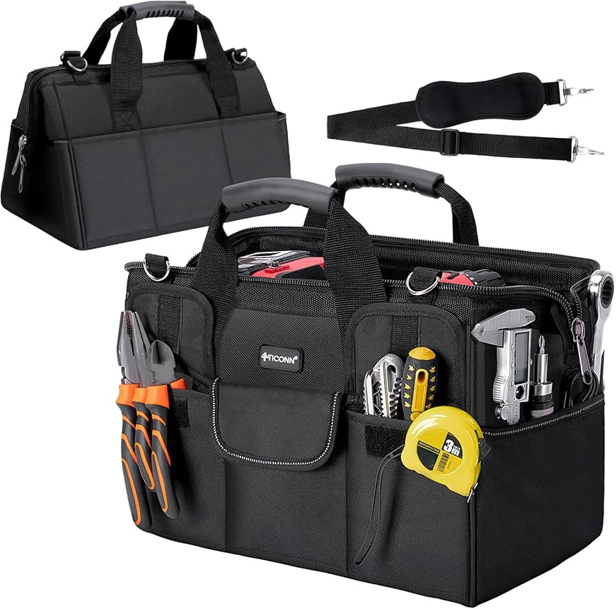 TICONN Heavy Duty Tool Bag with Multi-Pockets, Portable Tool Box Organizer Storage Bag, with Adju... | Amazon (US)