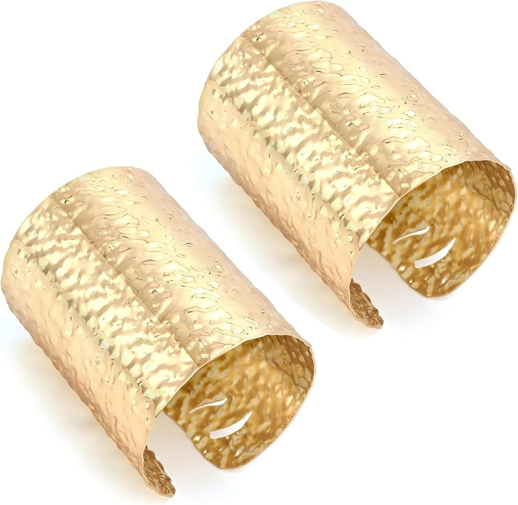 2 Pcs Cuff Bangle Bracelet for Women Open Wide Wire Bracelets Gold Wrist Cuff Wrap Bracelet | Amazon (US)