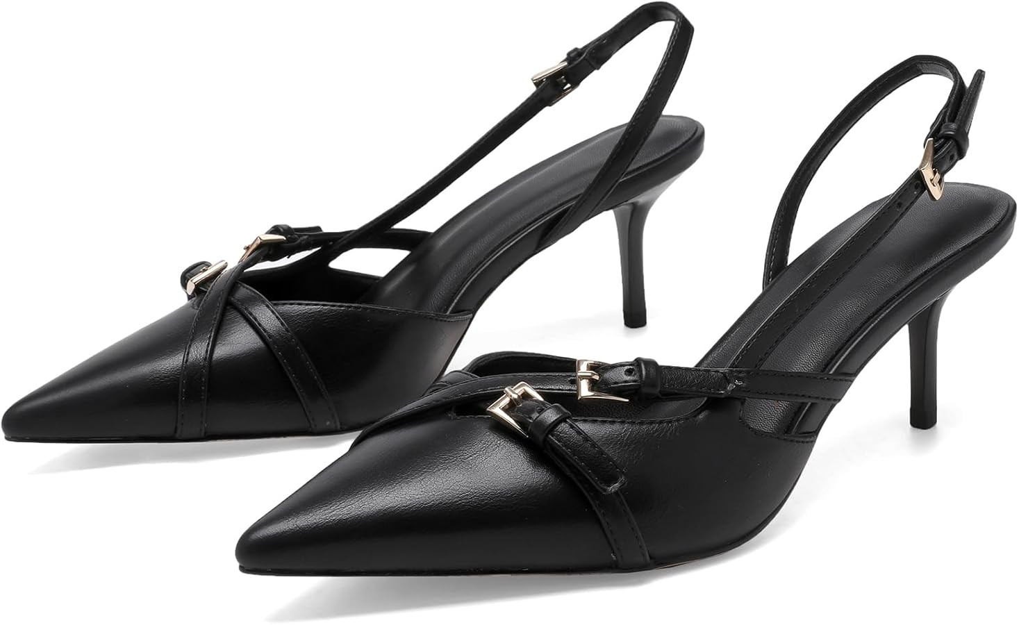 GERULATA Women's Slingback Kitten Heels Buckle Strap Work Pumps Pointed Toe Slip On Comfortable D... | Amazon (US)