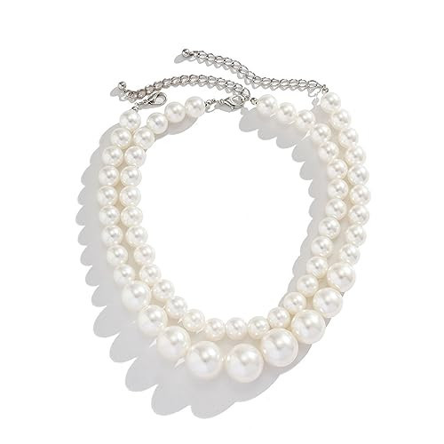 2Pcs Layered Pearl Choker Necklace for Women,Pearl Beaded Necklace Silver Necklace for Women White Faux Pearl Strand Necklace for Women Jewelry Gift | Amazon (US)