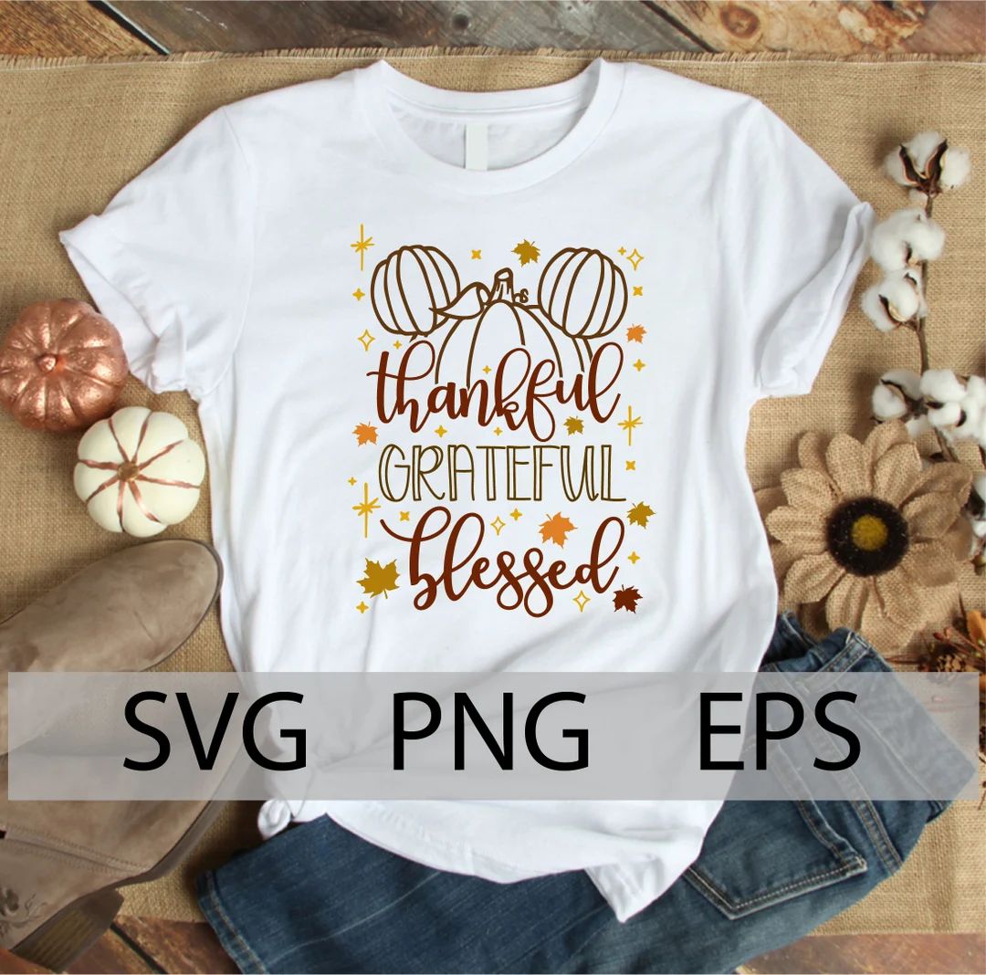 Thankful Grateful Blessed, Mickey Pumpkin, Mickey Thanksgiving, Autumns Leaves SVG, Mickey Fall, ... | Etsy (US)