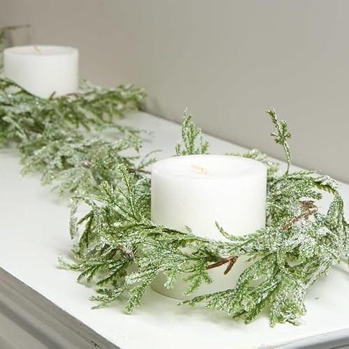 Artificial Glitter Frosted Cedar Cypress Pine Garland - Snowy Woodland Christmas Garland for Indoor or Outdoor Holiday Decorations (70 inches) | Amazon (US)