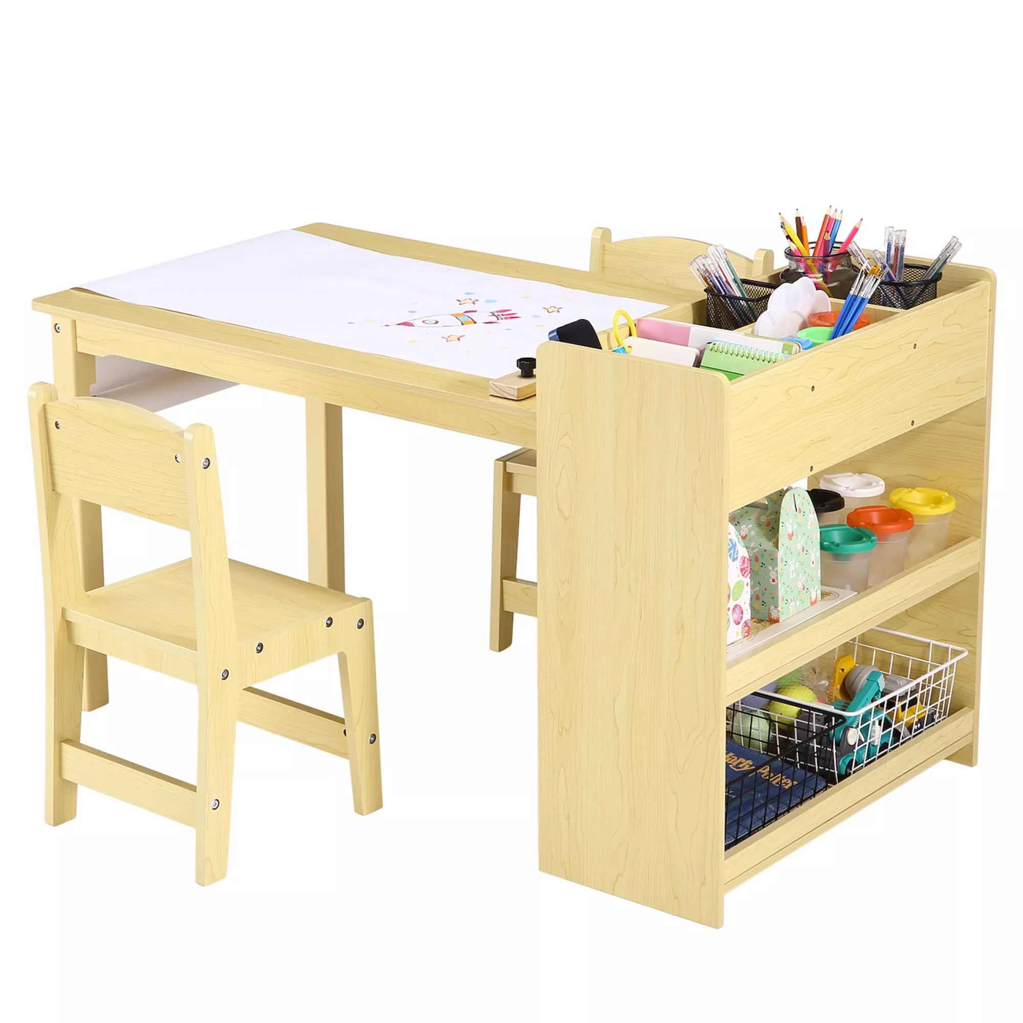 Kids Art Table and Chairs Set, Toddler Craft Play Wood Activity Desk With Large Storage | Kohl's