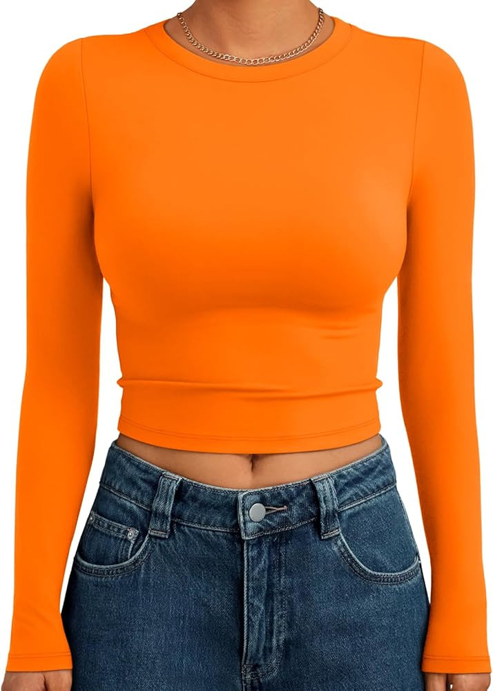 Trendy Queen Womens Long Sleeve Crop Tops Basic Slim Fitted Shirts Fashion 2025 Going Out Y2k Top... | Amazon (US)